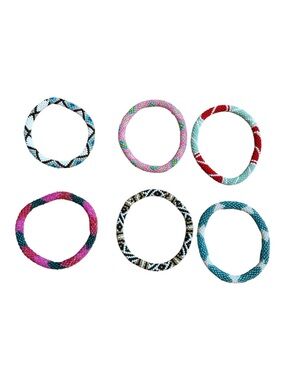 Colorful Glass Seed Bead Roll On Rope Boho Bracelets Size Medium 7"